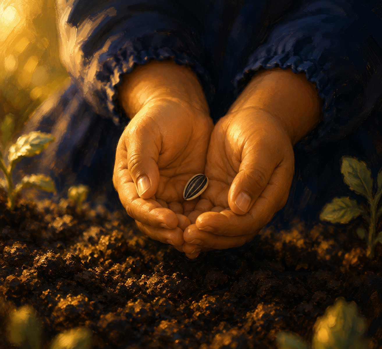 Hands holding a seed
